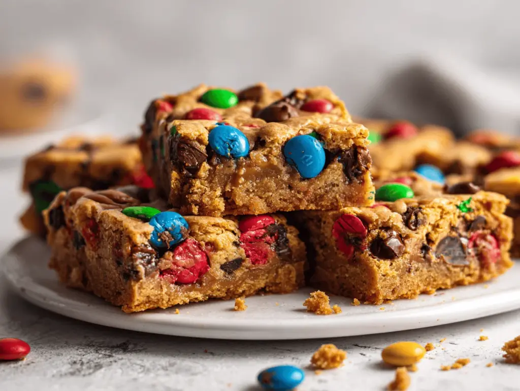 loaded monster cookie bars - featured image