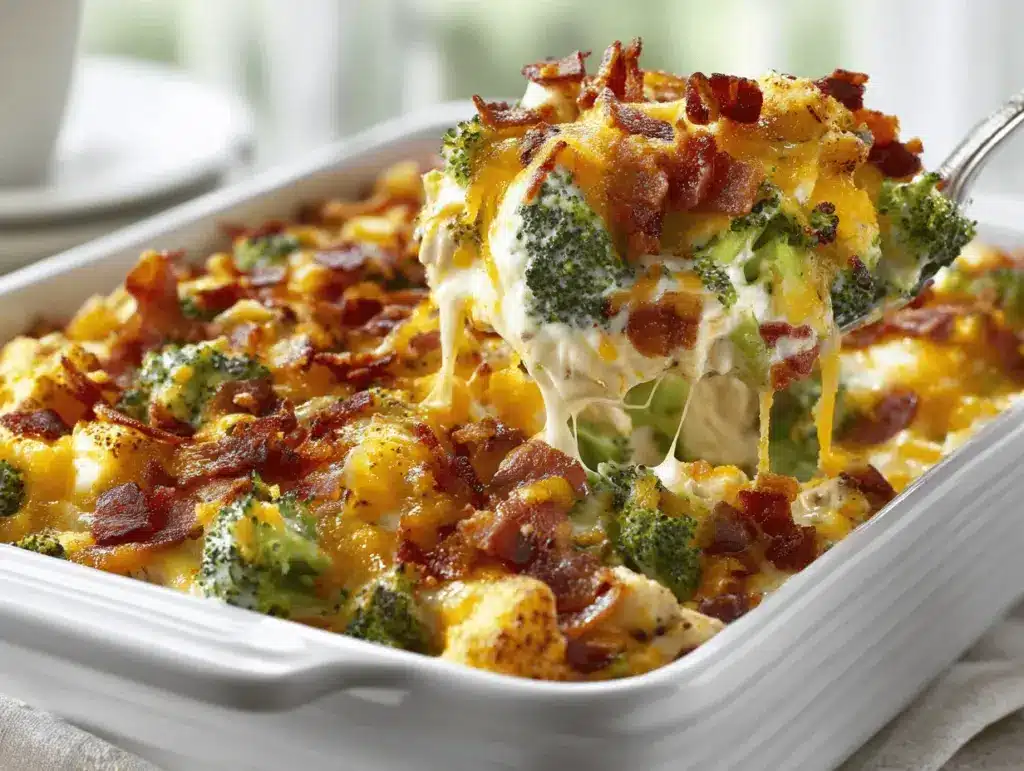 loaded ranch chicken bacon broccoli casserole - featured image