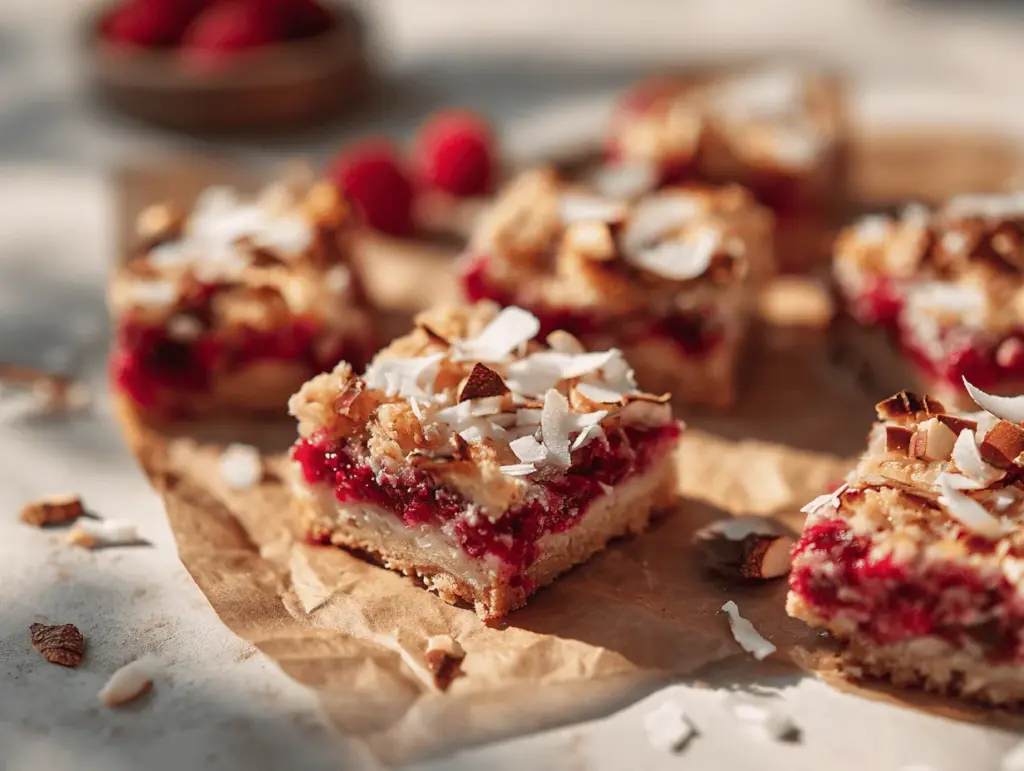 raspberry coconut magic bars - featured image