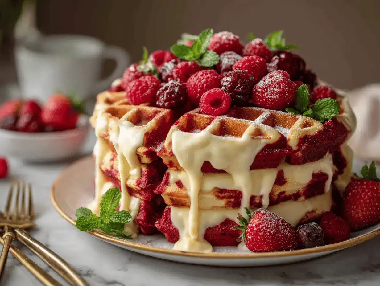red velvet marble waffle cake preparation steps