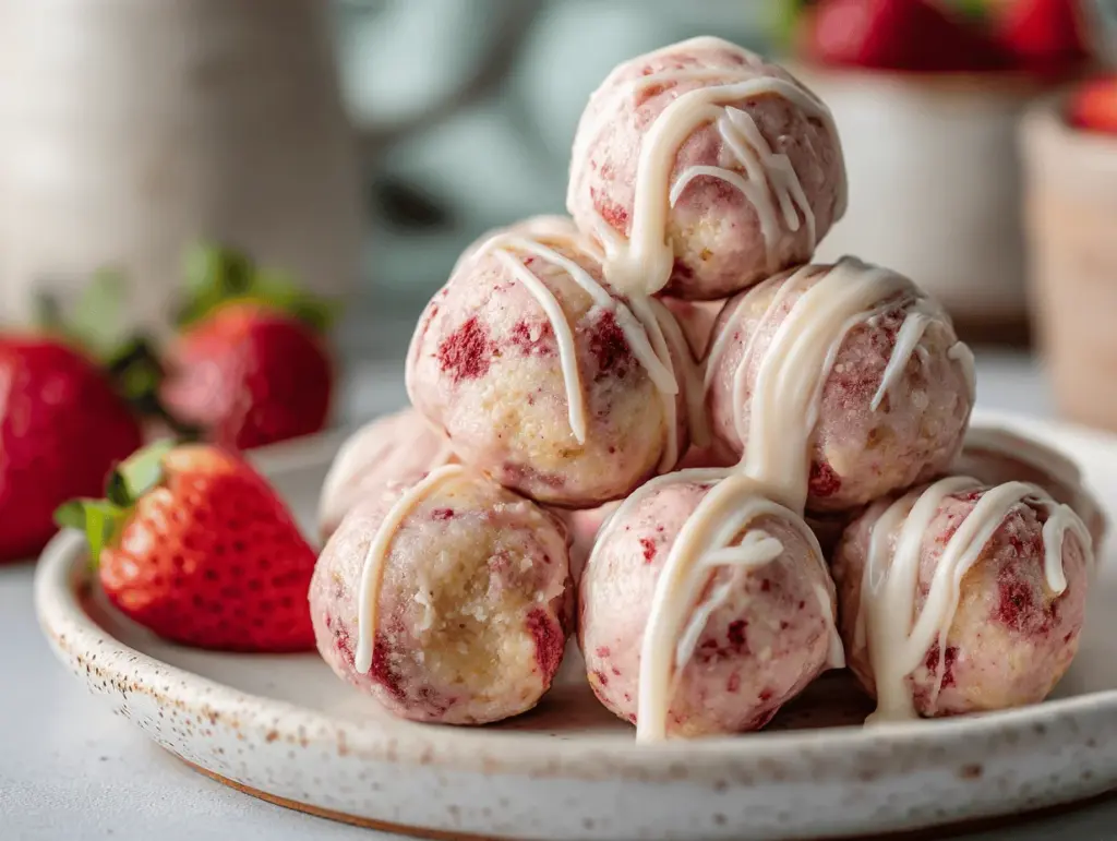 strawberry cheesecake energy bites - featured image