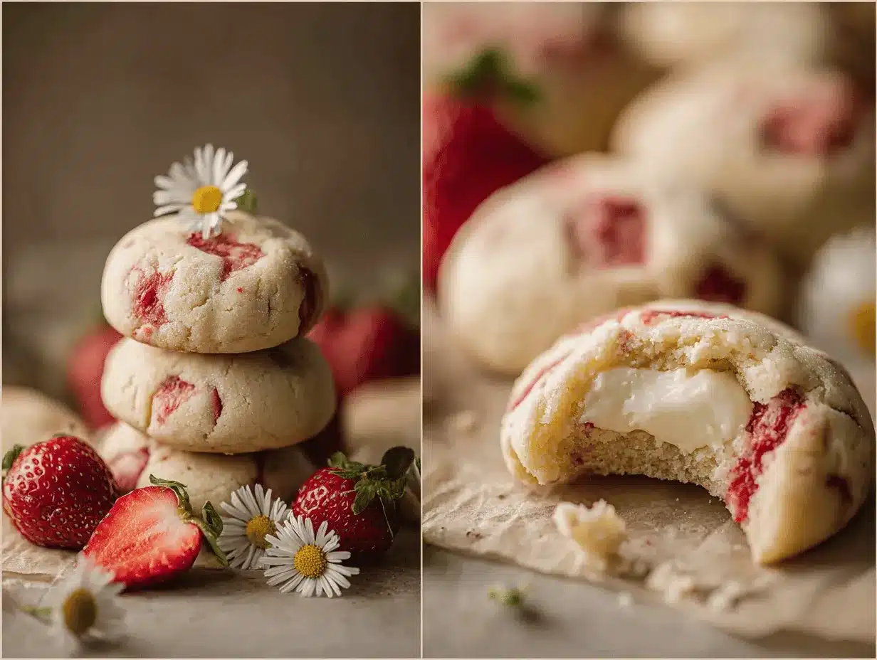strawberry cheesecake stuffed cookies preparation steps