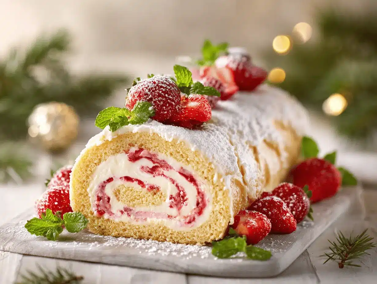 strawberry cheesecake swirl yule log preparation steps