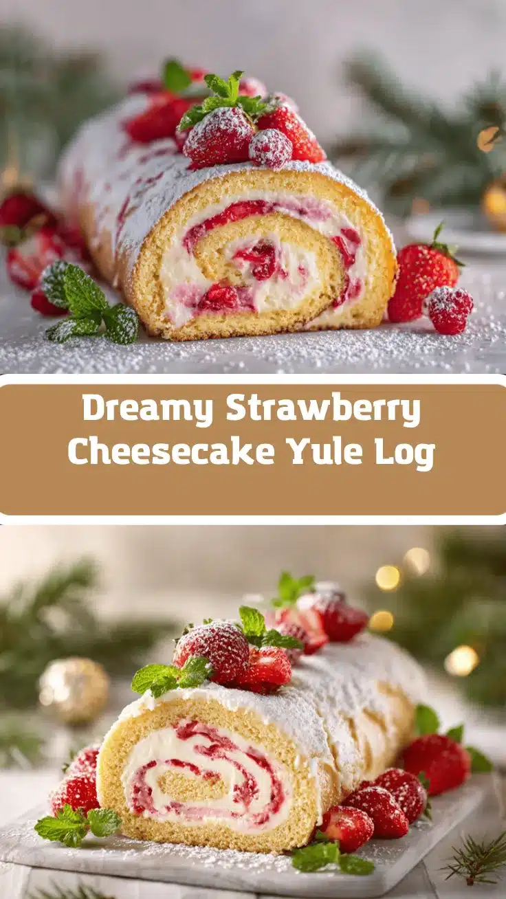 strawberry cheesecake swirl yule log recipe
