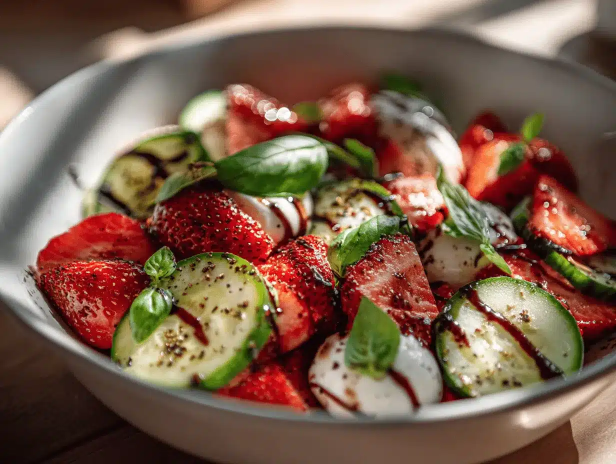 Strawberry Cucumber Caprese Salad preparation steps