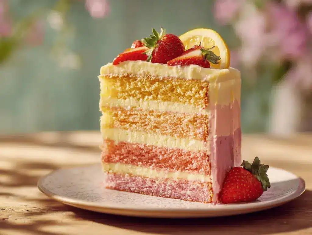 strawberry lemonade ombre layer cake - featured image