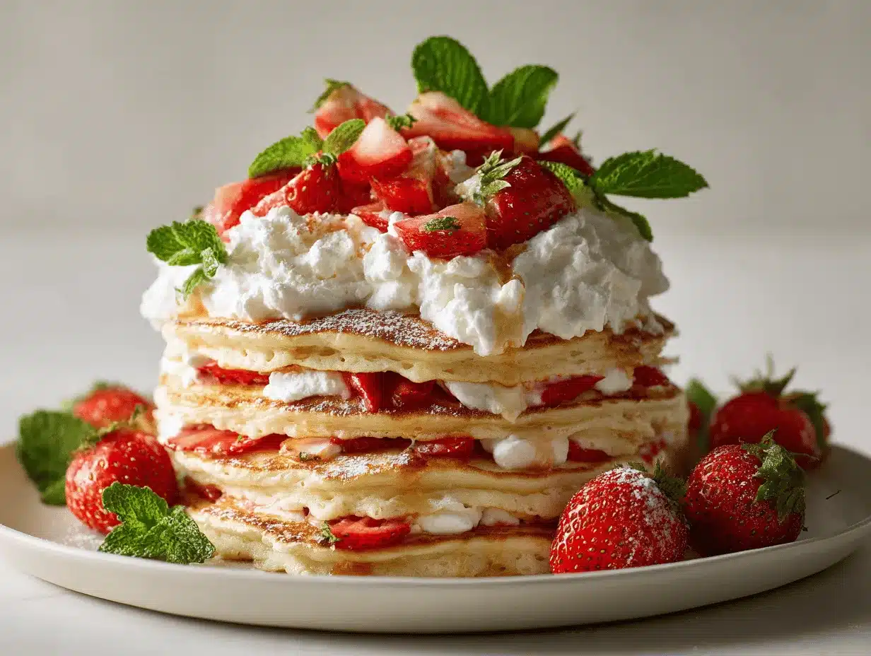 strawberry shortcake pancake stack preparation steps