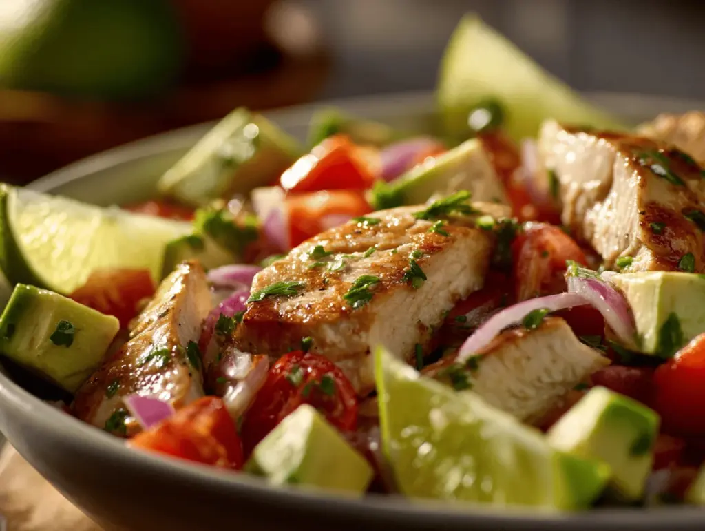 zesty lime chicken and avocado salad - featured image