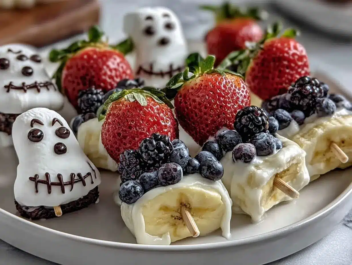 spooky ghost fruit skewers preparation steps