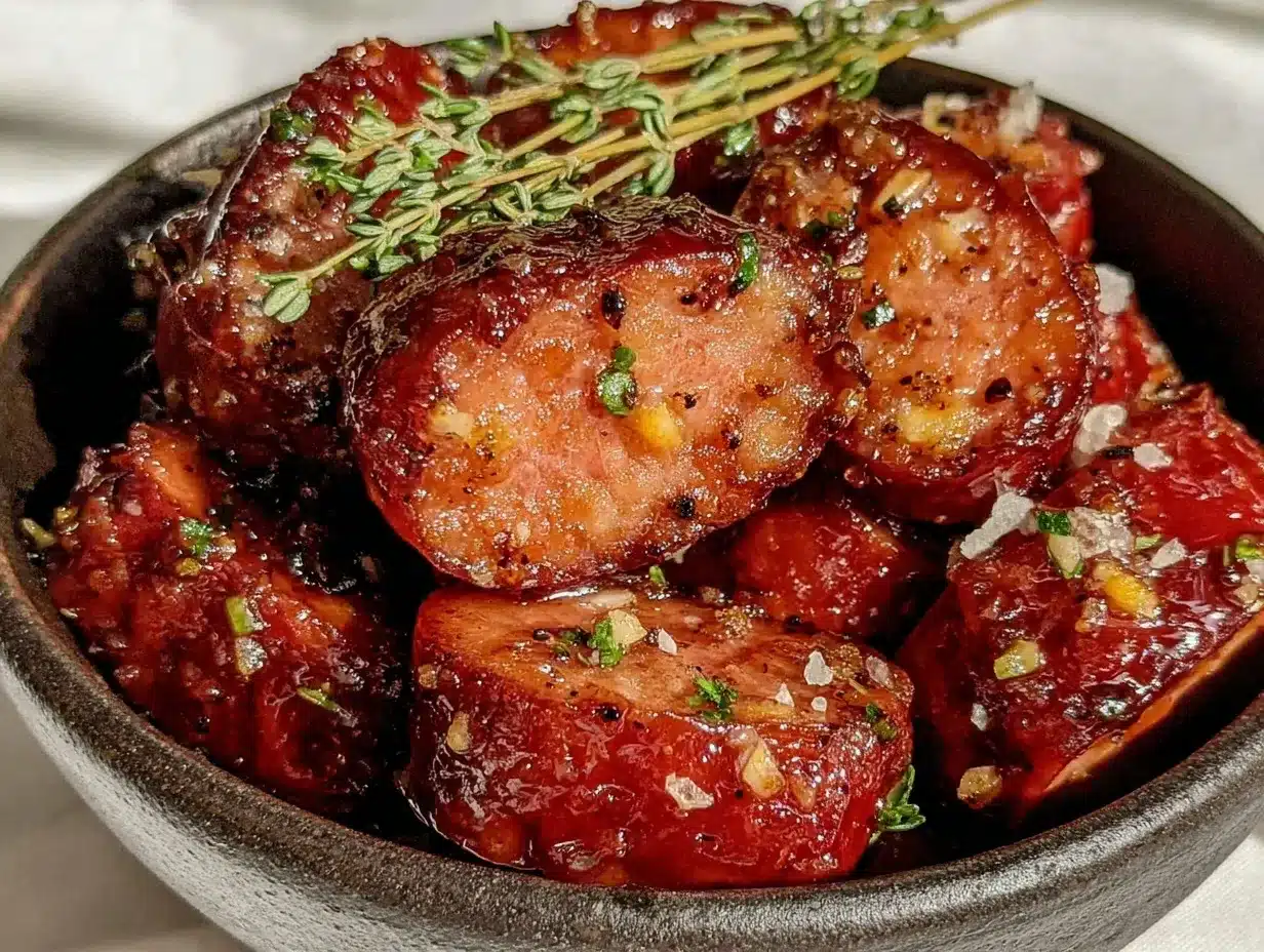 brown sugar bourbon glazed kielbasa bites preparation steps
