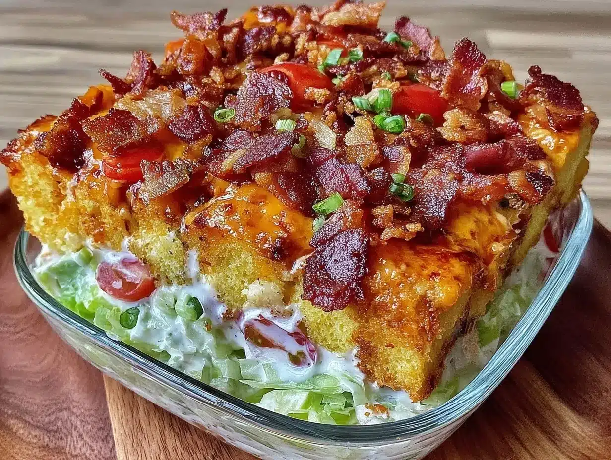 cornbread salad with ranch and bacon preparation steps