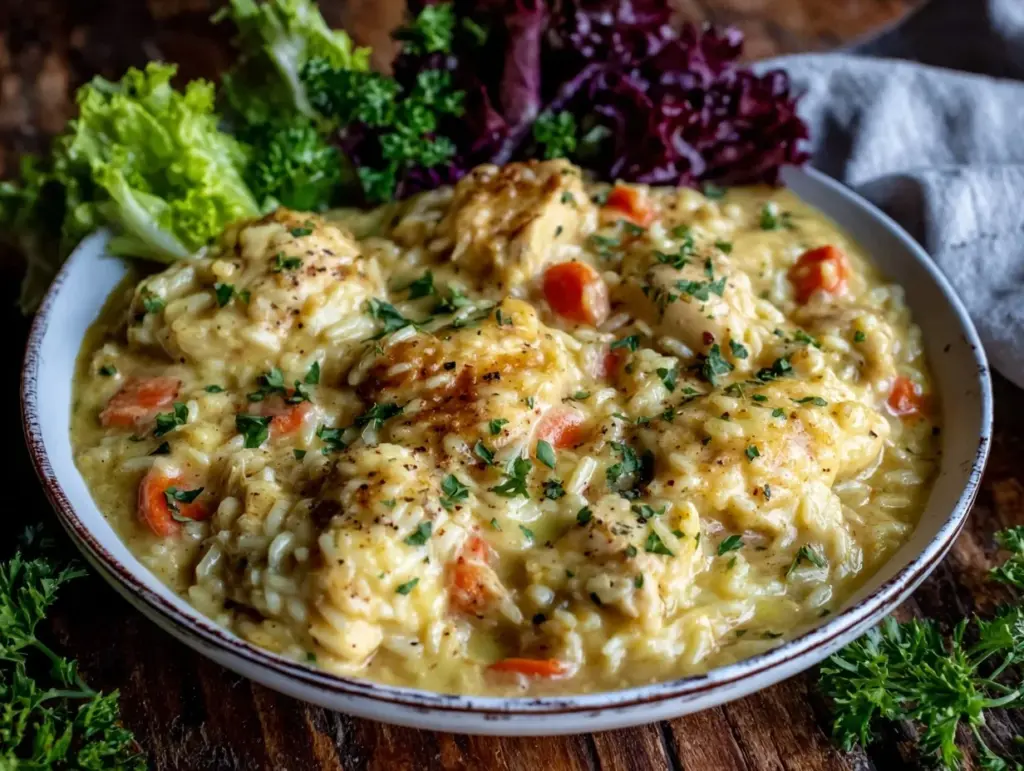 creamy chicken and rice - featured image