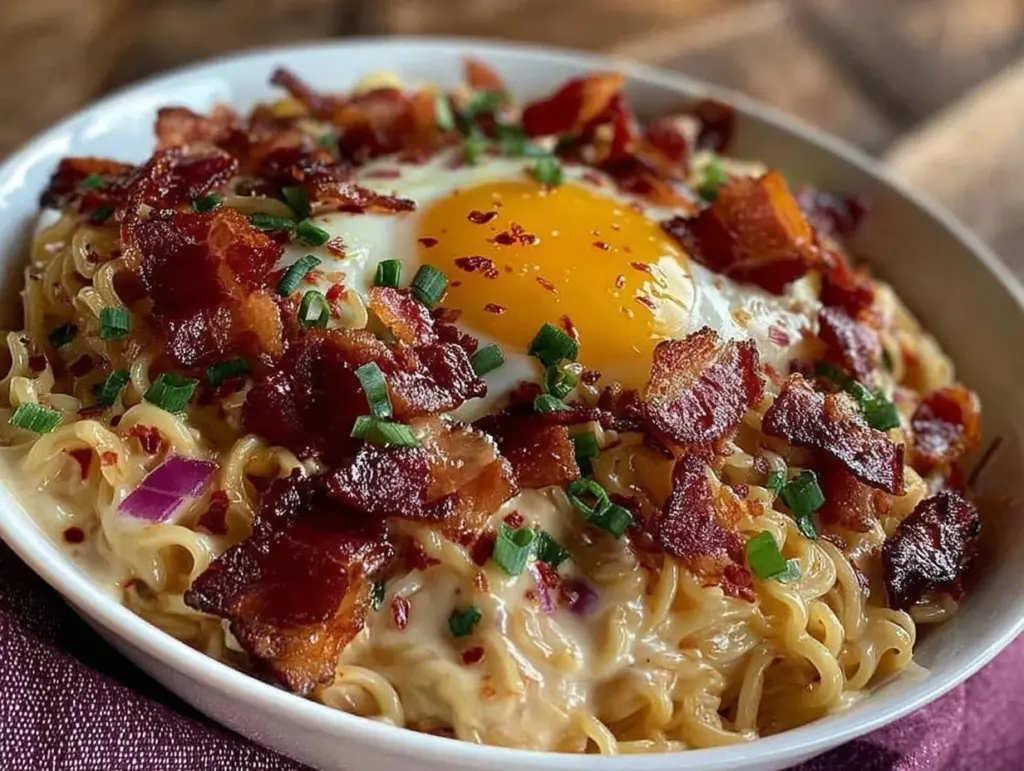 creamy ramen carbonara - featured image