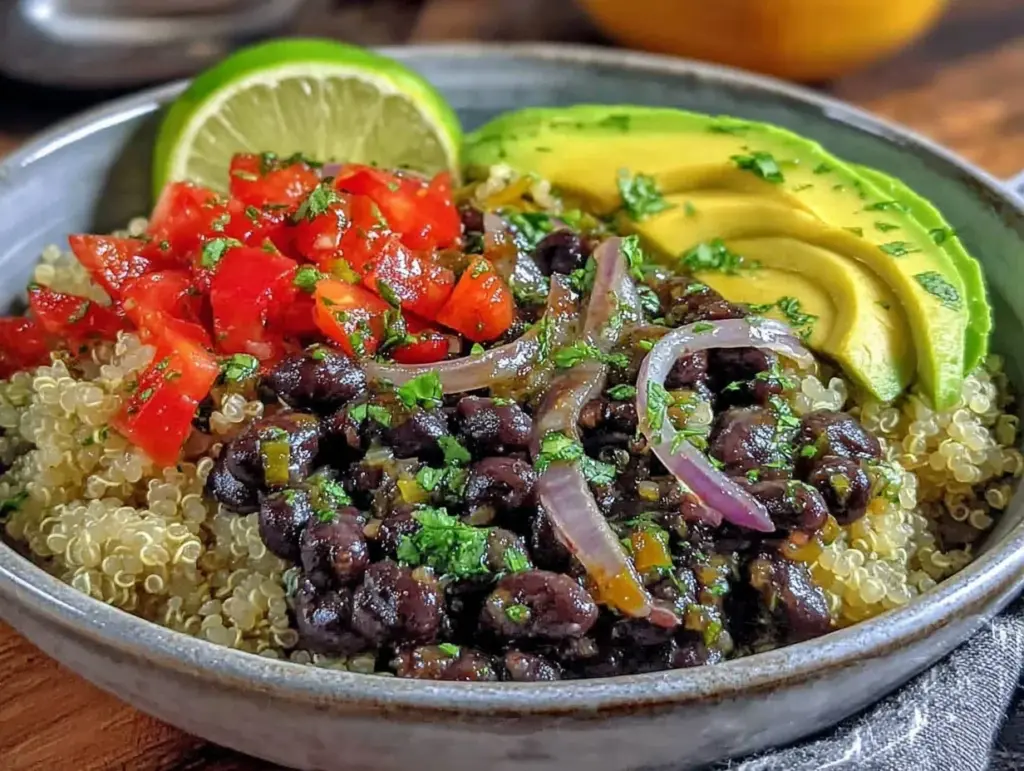 Daniel Fast quinoa and black bean burrito bowl - featured image