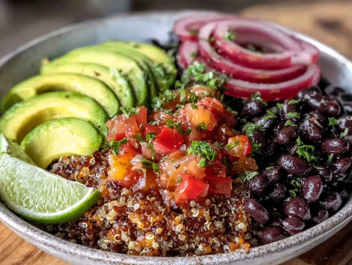 Daniel Fast quinoa and black bean burrito bowl preparation steps