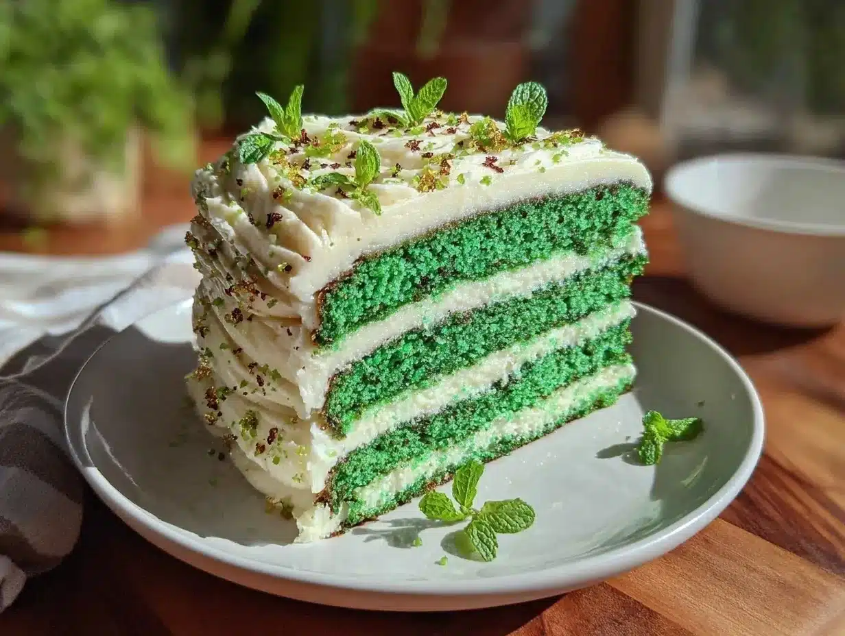 emerald green defying gravity layer cake preparation steps