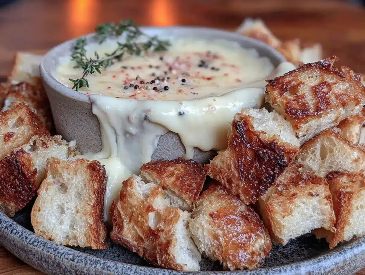 Gruyere and white wine cheese fondue preparation steps