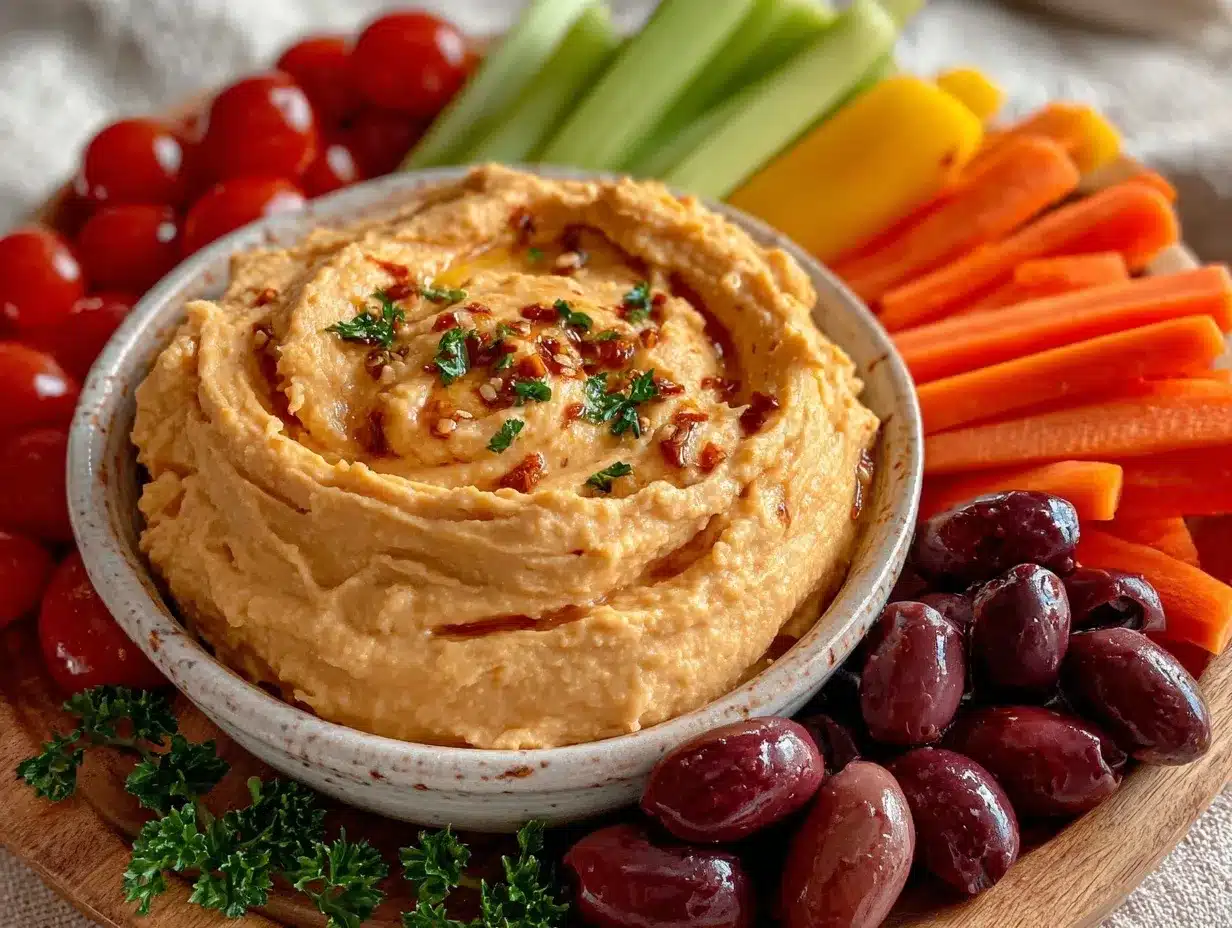 healthy snack board with hummus and veggies preparation steps