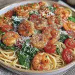 Healthy Tomato Spinach Shrimp Pasta - featured image