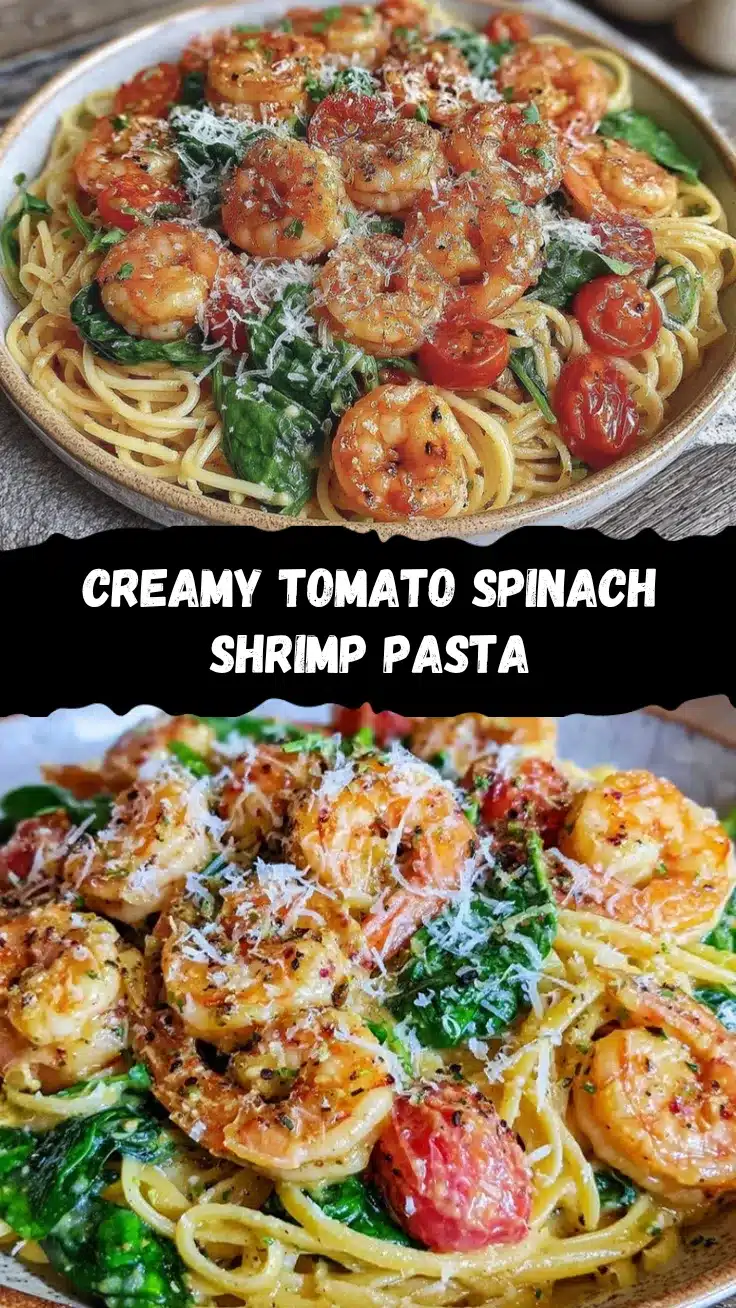 Healthy Tomato Spinach Shrimp Pasta recipe