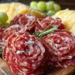heart-shaped charcuterie board with salami roses - featured image