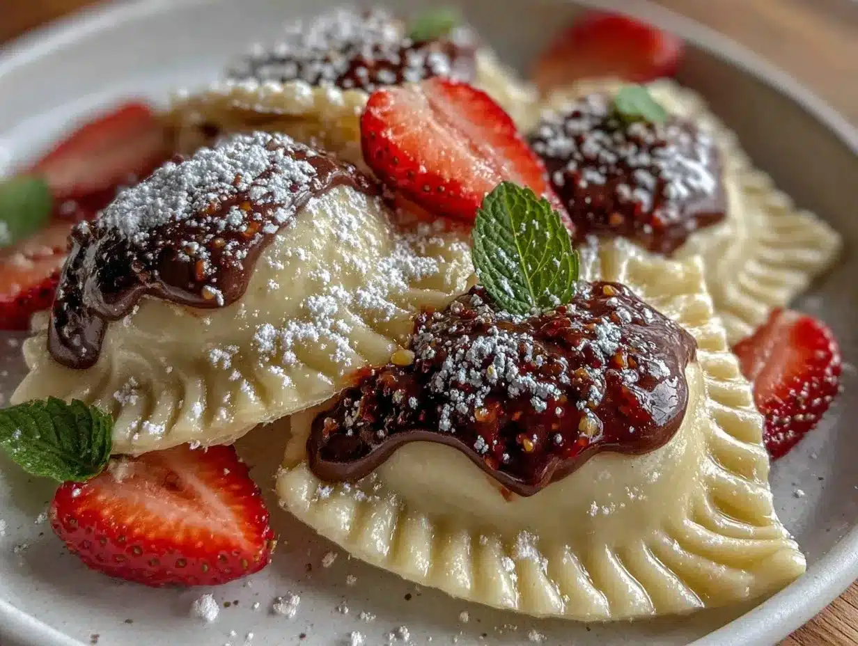 heart-shaped strawberry Nutella ravioli preparation steps