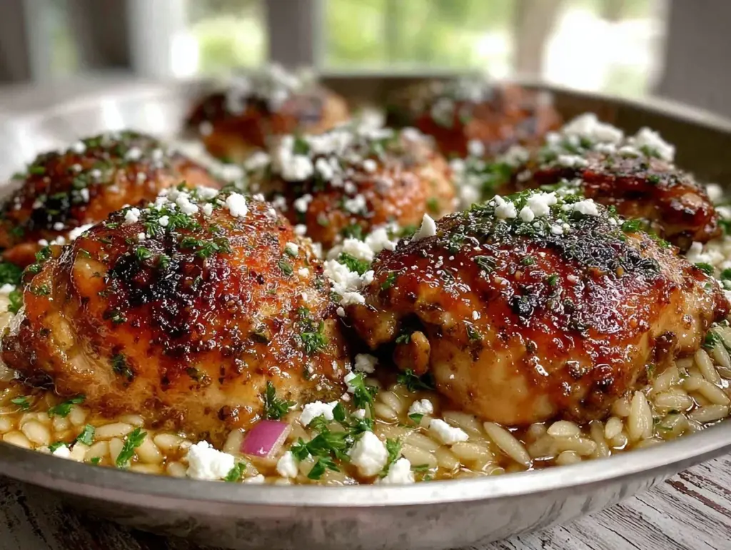 one-pan mediterranean chicken with orzo - featured image