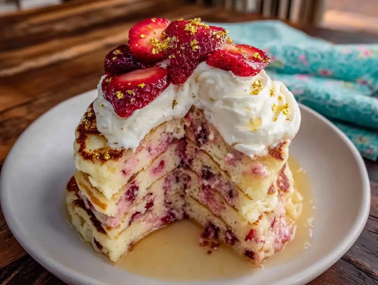 pink strawberry mimosa pancakes preparation steps