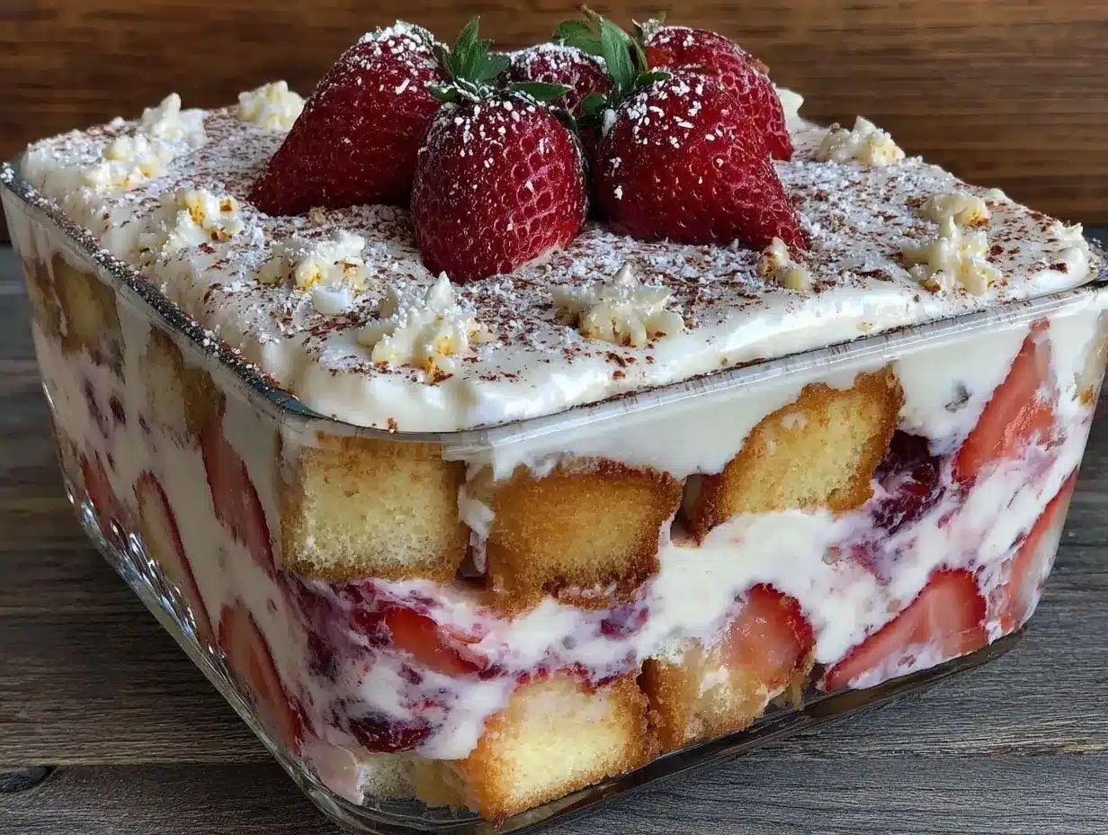 Prosecco and strawberry tiramisu trifle preparation steps