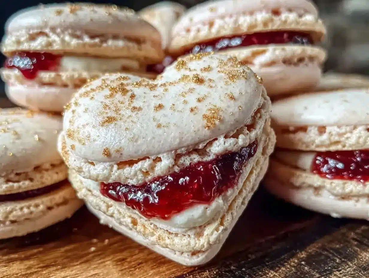 raspberry filled heart macarons preparation steps