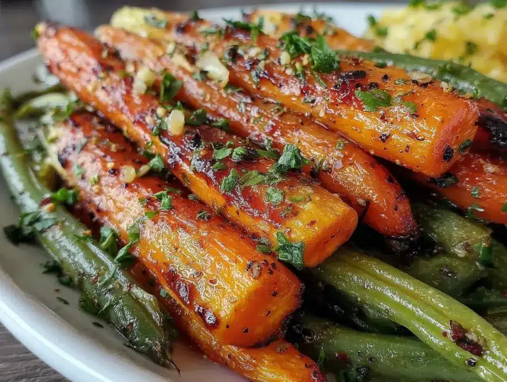 roasted carrots and green beans - featured image