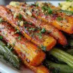 roasted carrots and green beans - featured image