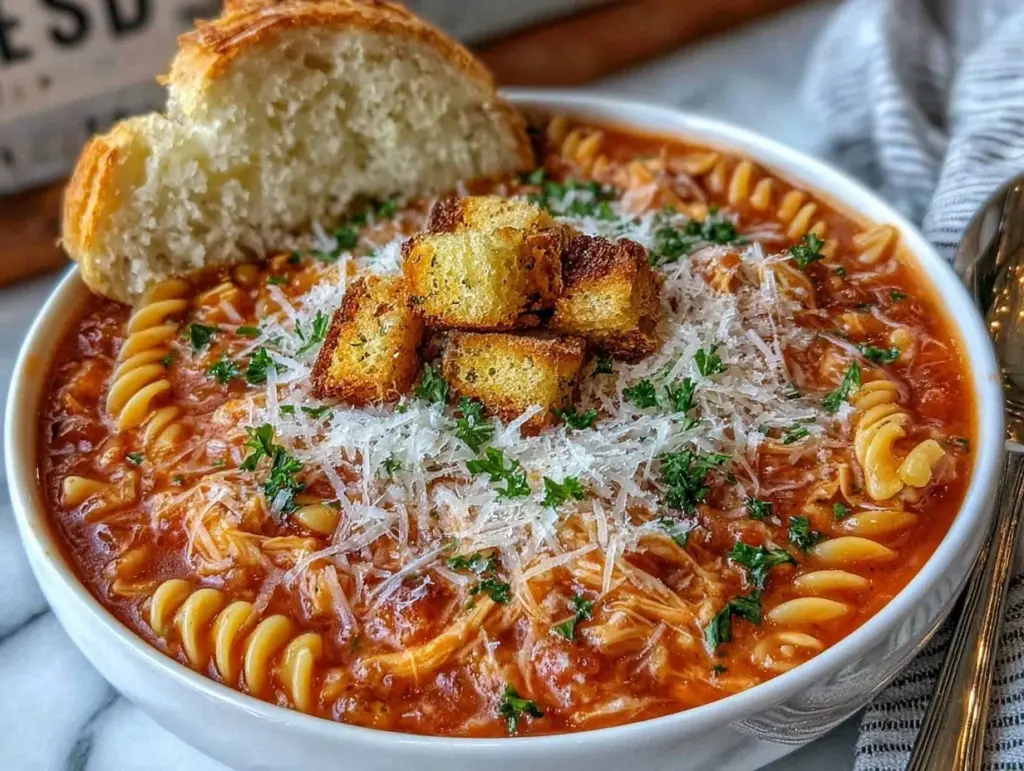 slow cooker chicken parmesan soup - featured image