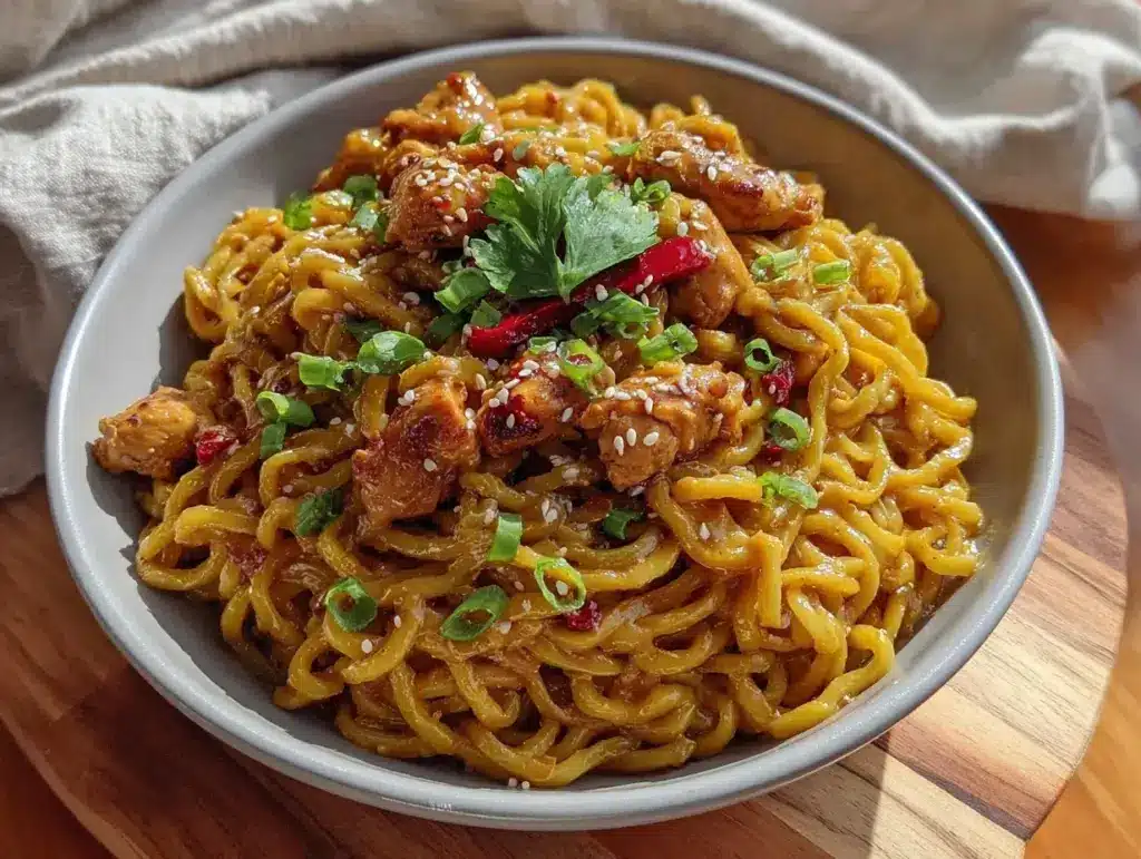 spicy peanut noodles with chicken - featured image