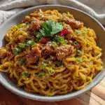 spicy peanut noodles with chicken - featured image