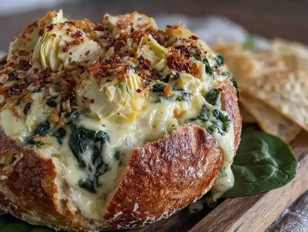 spinach and artichoke dip bread bowl - featured image