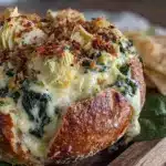 spinach and artichoke dip bread bowl - featured image