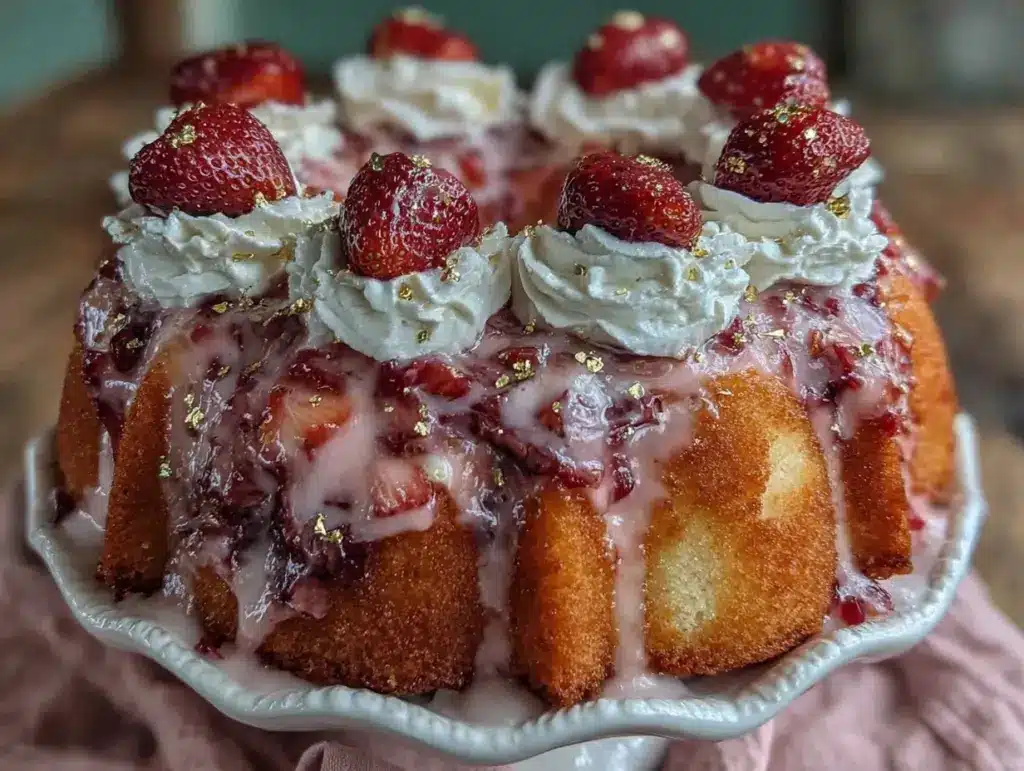 strawberry champagne poke cake - featured image