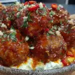buffalo party bowl turkey meatballs - featured image
