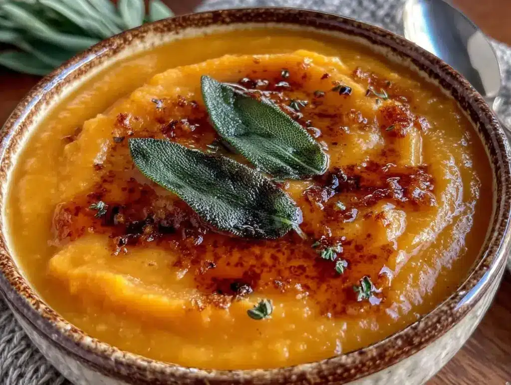 butternut squash soup with sage brown butter - featured image
