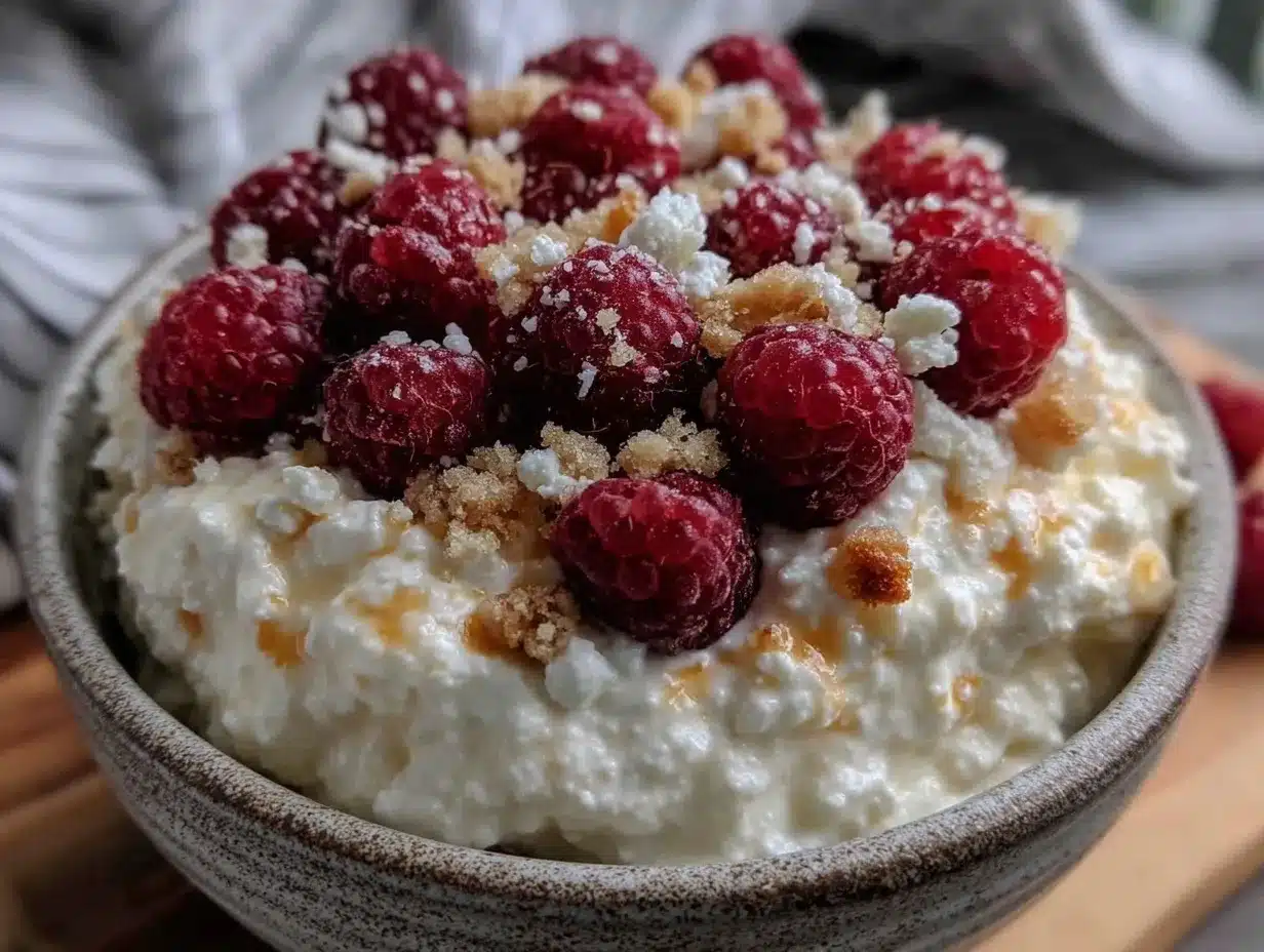 cottage cheese raspberry bowl preparation steps