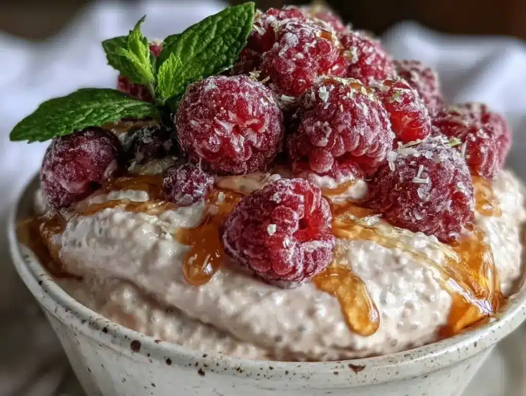 creamy chia pudding with raspberries - featured image
