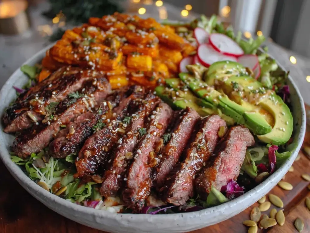 easy nourish bowl with steak strips - featured image
