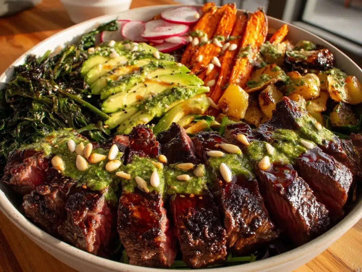 easy nourish bowl with steak strips preparation steps
