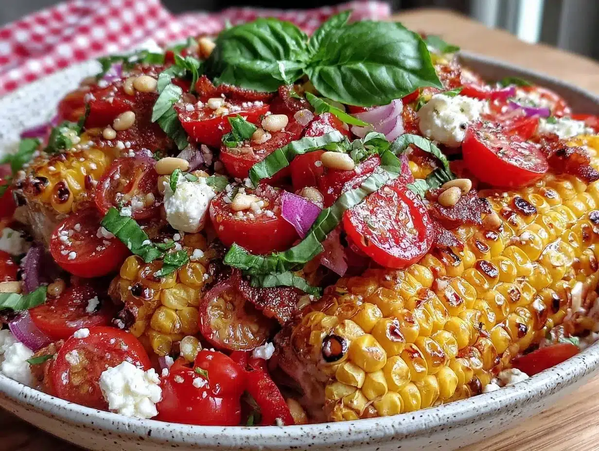 end of summer corn salad with basil preparation steps