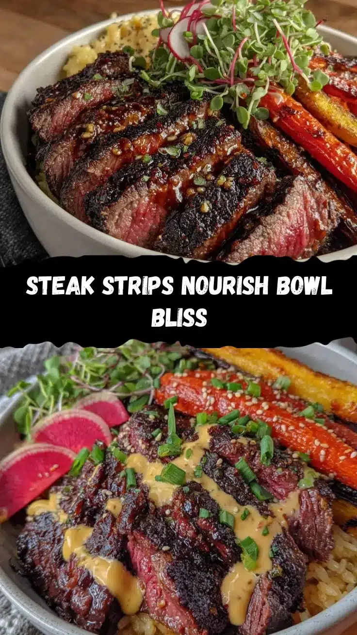 Galentines Cocktails Nourish Bowl with Steak Strips recipe