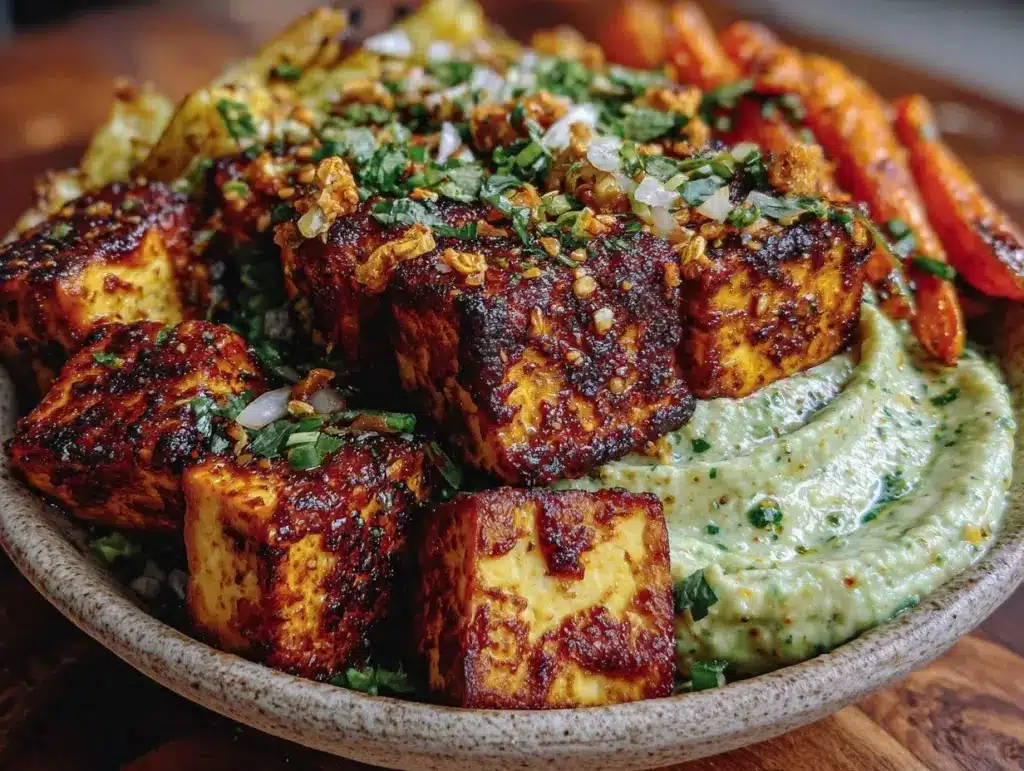 ginger garlic tofu dinner bowl - featured image