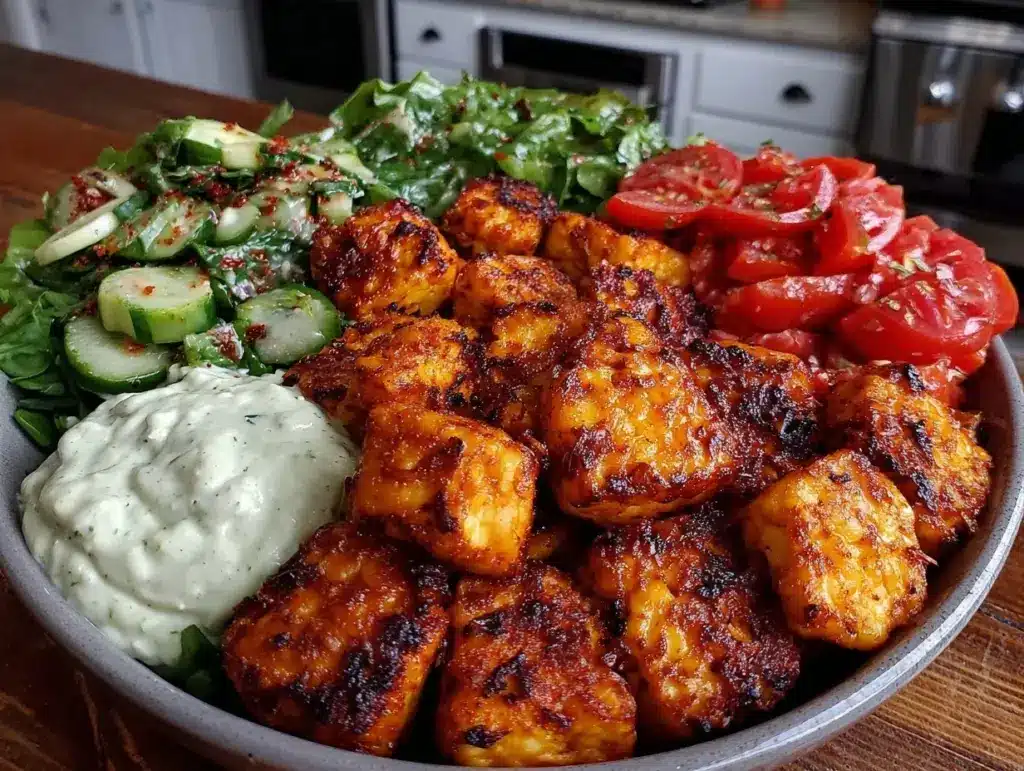 ginger garlic tofu dinner bowl - featured image