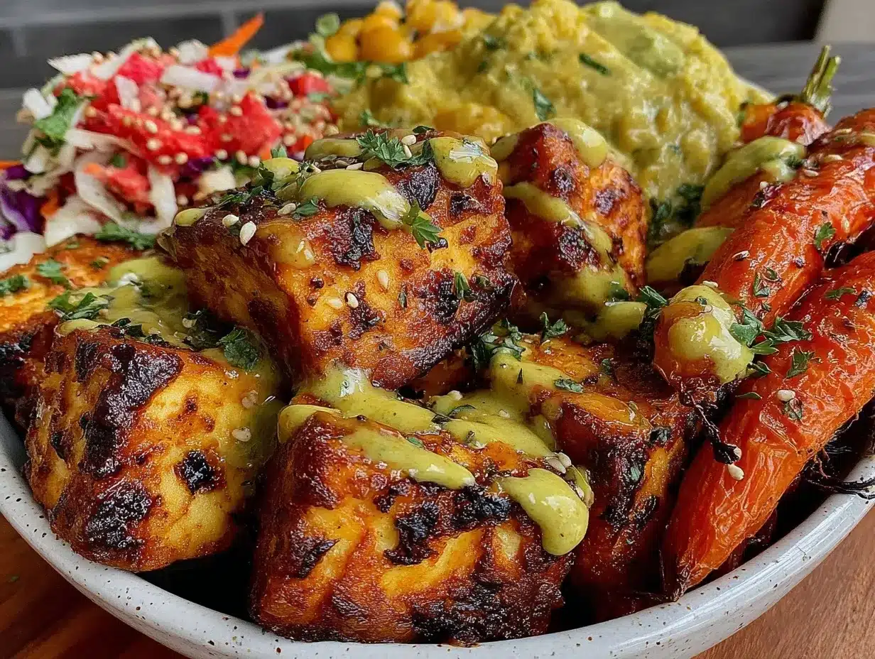 ginger garlic tofu dinner bowl preparation steps