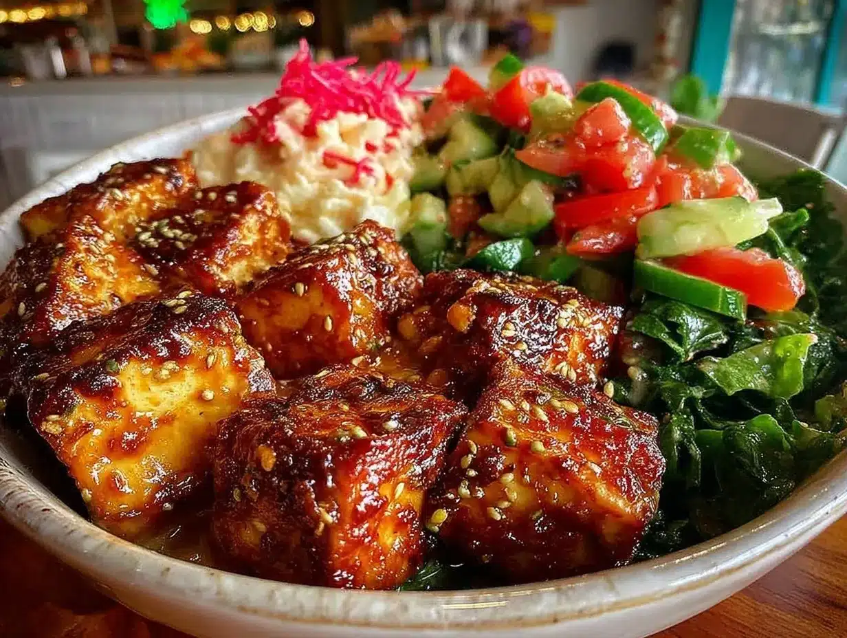 ginger garlic tofu dinner bowl preparation steps